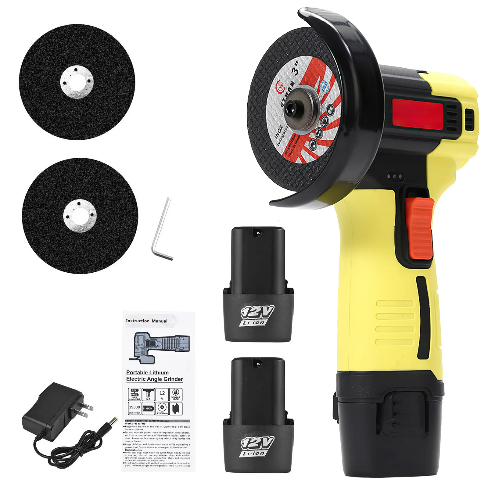 Mini amoladora angular inalámbrica de 12V, máquina cortadora de 550W de 8mm, con 2 baterías y cargador, para pulir, moler y proyectos de bricolaje