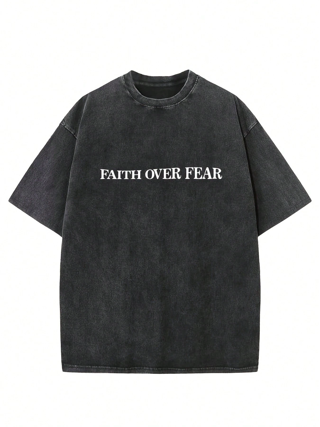 Faith Over Fear Creative Pattern Print Heavyweight 230g Pure Cotton Loose Drop Shoulder T-Shirt Washed T-Shirt Women's Retro Street T-Shirt Basic T-Shirt Loose Hip-Hop Unisex Top Acid Wash T-Shirt