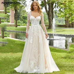 Roddrsya Spitze Schatz Brautkleid lange Ärmel Brautkleider rücken freie Applikation Sweep Zug Strand Vestidos de Novia angepasstRODDRSYA Sweet Rose Hochzeit Kleid mit langen Ärmeln Braut Kleid mit offenem Rücken Aufkle
