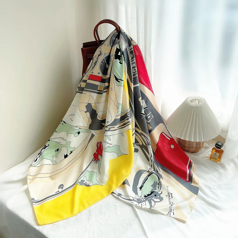 Print Scarf Women Twill Silk Shawl Large Square Scarf 130*130cm Fashion Cool OVERSIZED Scarves Lady Gifts Present