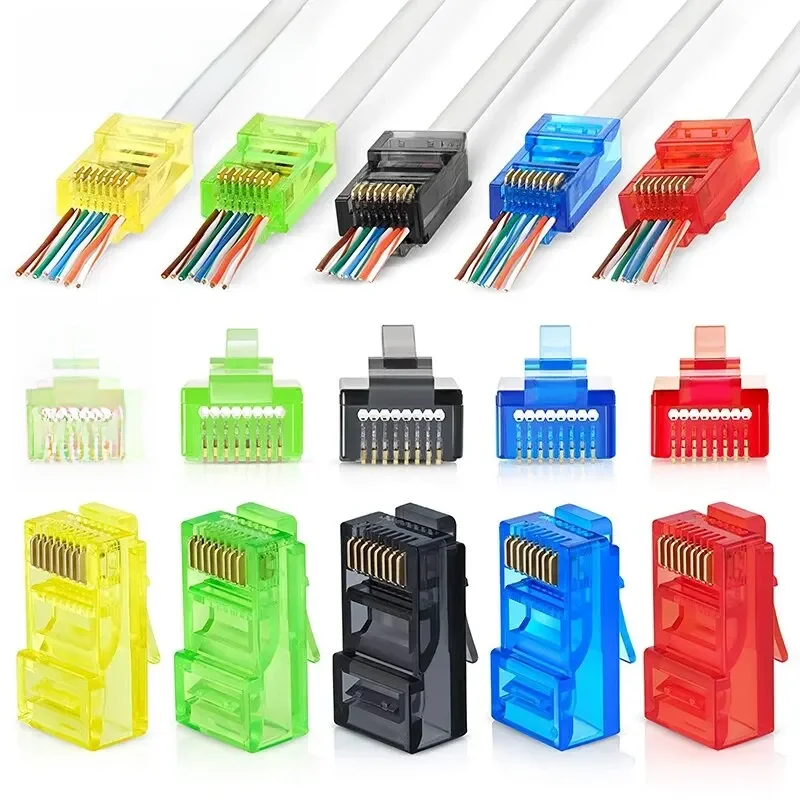 50 SZTUK złączy przelotowych RJ45 Cat6, różne kolory EZ do zaciskania wtyczki modułowej do kabla sieciowego UTP solidnego lub linkowego — zdjęcie 2