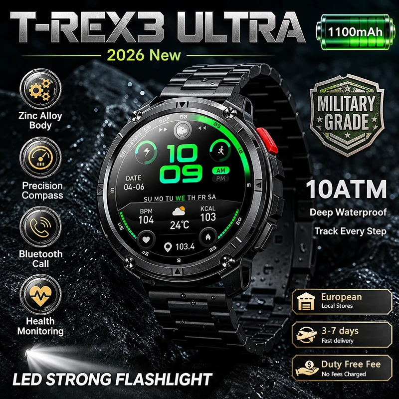 Orologio sportivo di alta qualità per attività all’aperto, modello 2026 di livello militare, batteria ad alta capacità da 1100 mAh, bussola di precisione per uso esterno, orologio intelligente per il