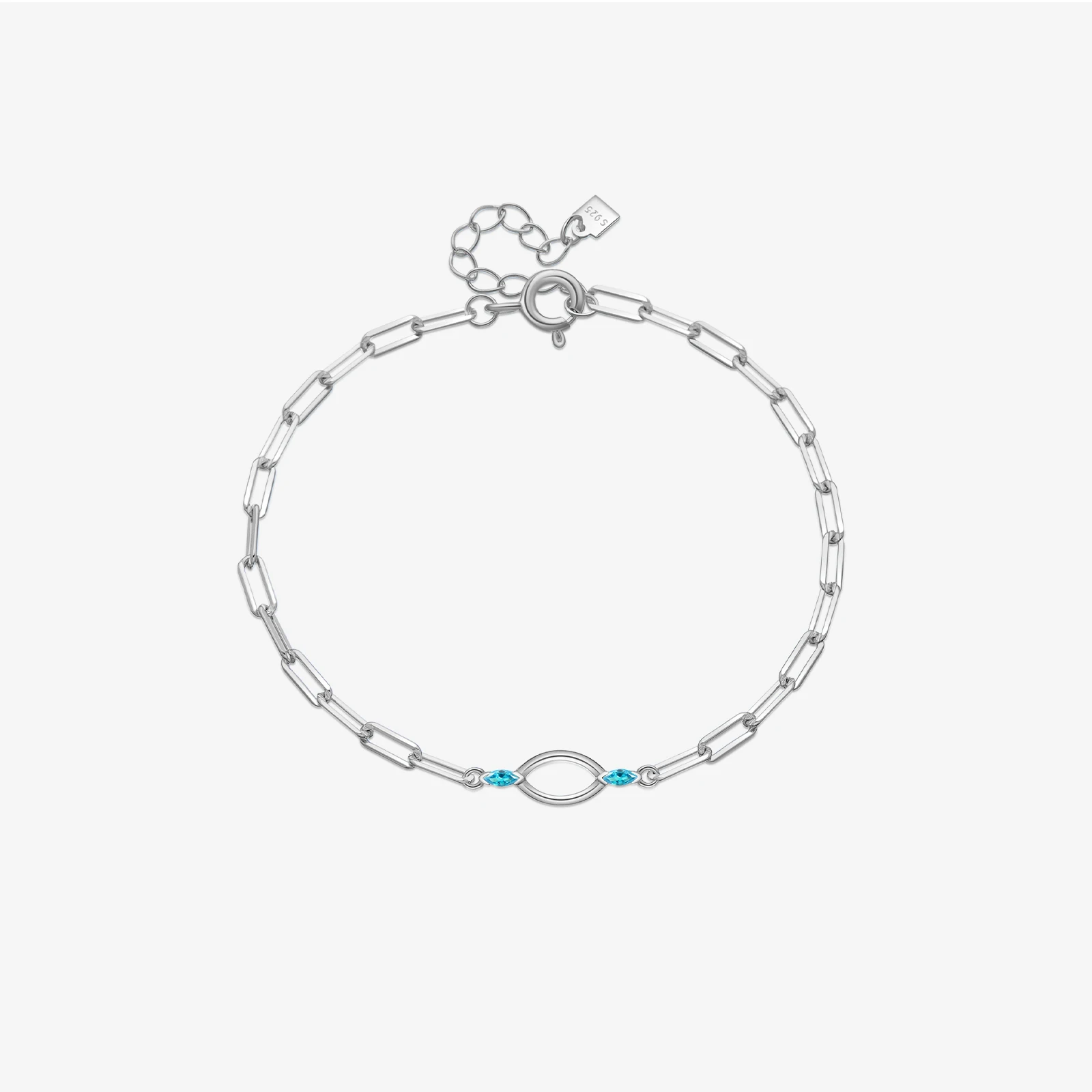 

VEWANT 925 Sterling Silver Small Light Blue Zircon Circle Hollow Out Chain Bracelet Simple Fine Jewelry Gift For Women