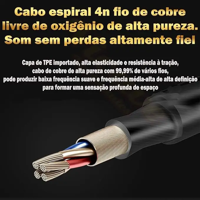 Fone de Ouvido com Fio com Microfone de Cobre Driver Estilo Esportivo Hifi Ergonomico - Entrega Rápida Para Todo o Brasil