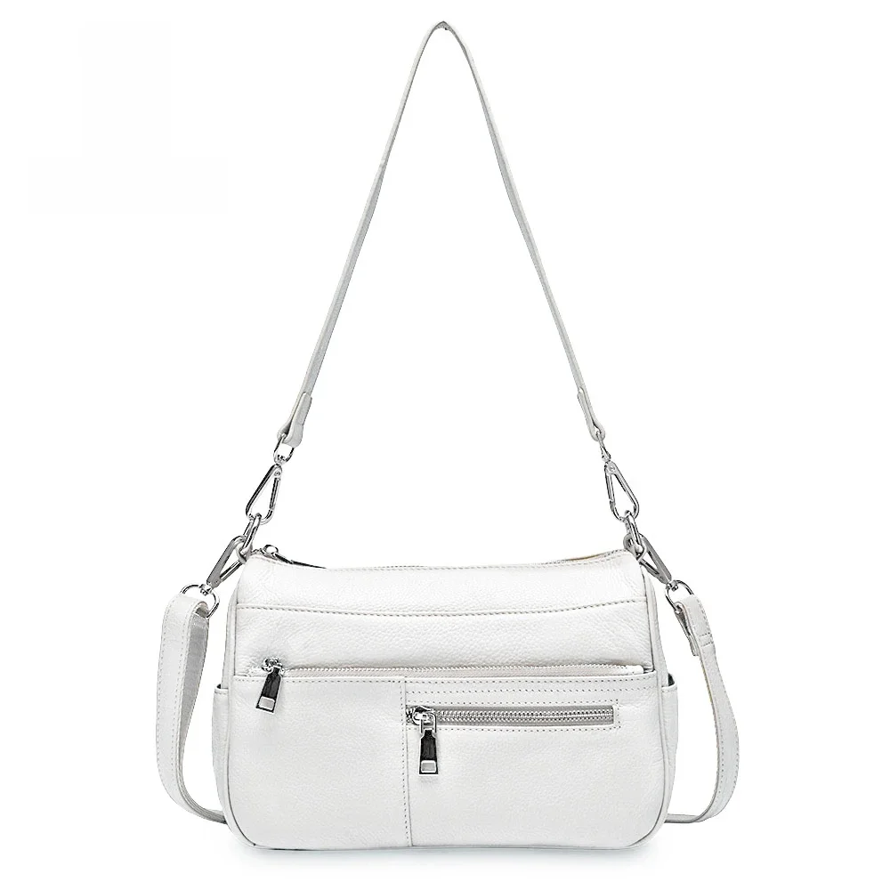 Zency Noble Women Small Shoulder Bag 100% Genuine Leather White Blue Fashion Crossbody Purse Beige Hobos Handbag — zdjęcie 2