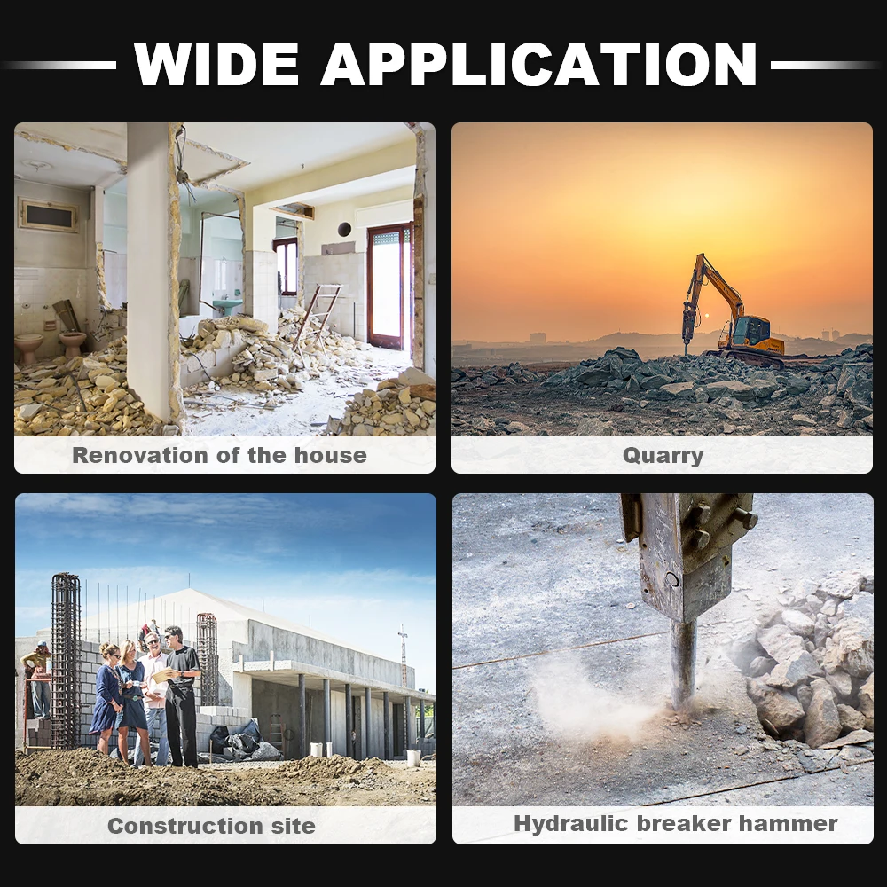 يتمتع مطرقة قواطع ملحقات الجرافة ذات الفولاذ المقاوم للصدأ بقوة تأثير قوية ومناسبة لعمليات سحق الصخور والخرسانة