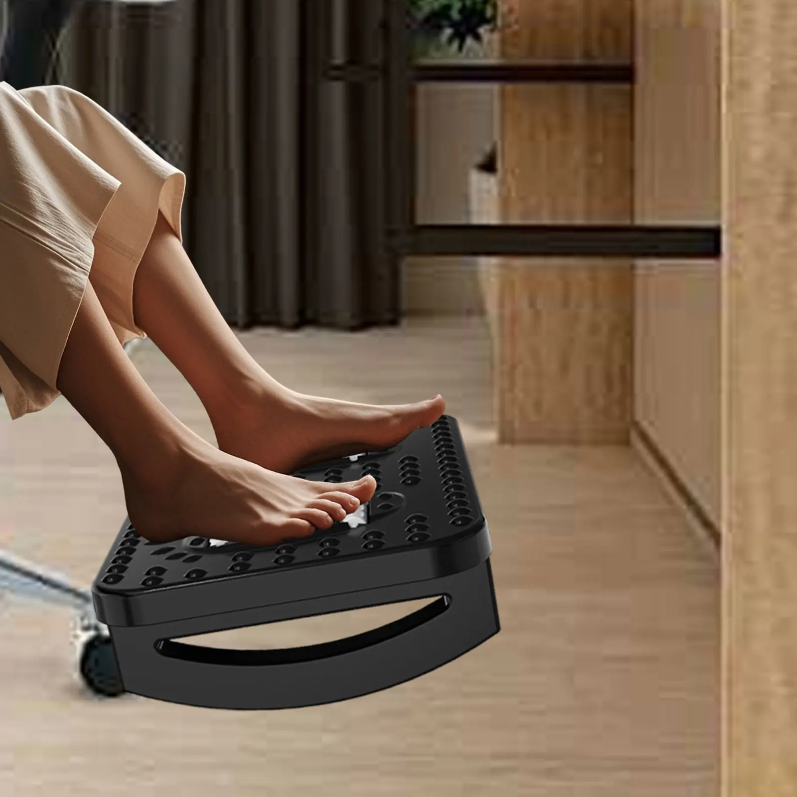 

Office Desk Footrest Adjustable 180° Double Row Massage Rollers Lightweight Textured Surface Anti Skid Multipurpose Ergonomic