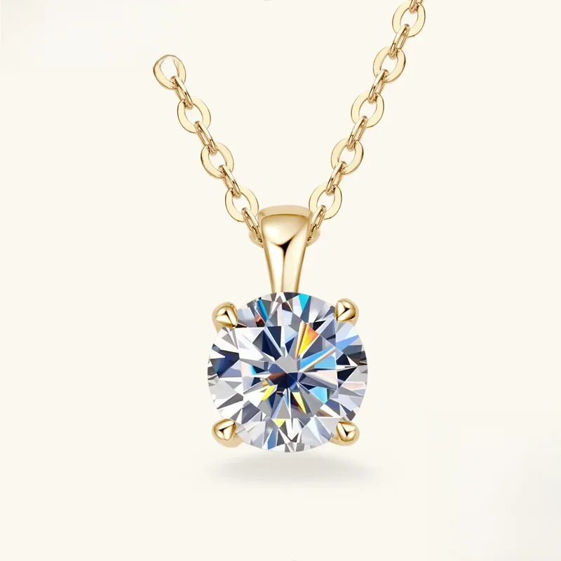 JoyceJelly Classic Four Prong 1ct Moissanite Naszyjnik damski 925 Sterling Silver Plated 18k Gold Wisiorek Luksusowa biżuteria — zdjęcie 2