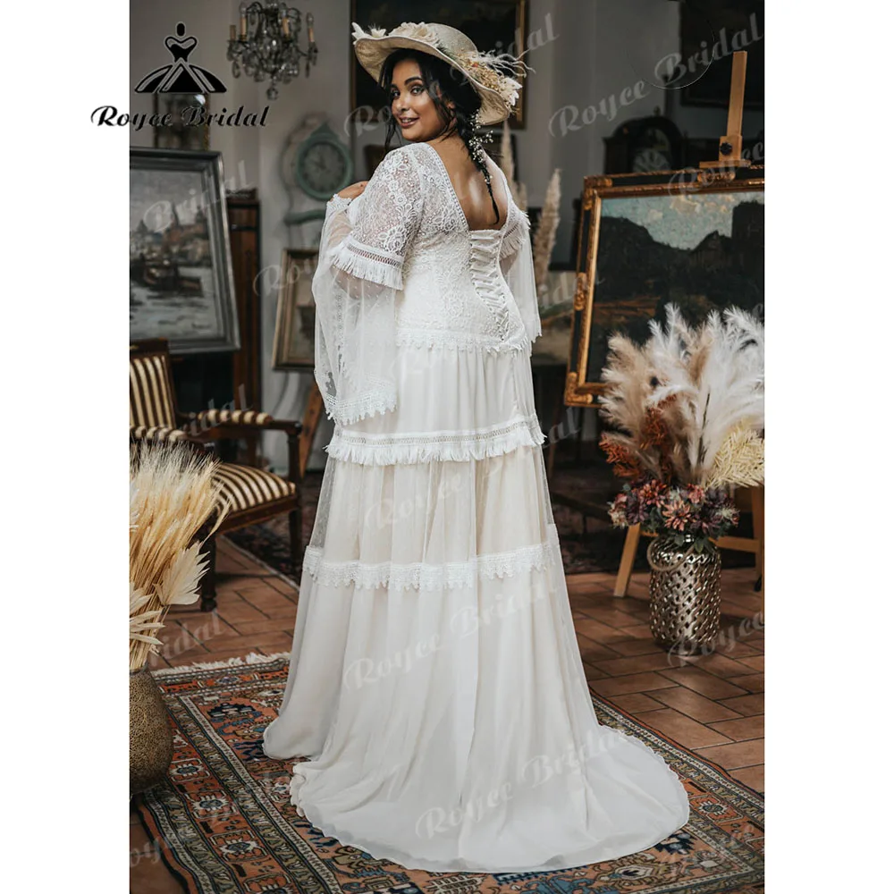 Vestido de novia de manga larga con cuello en V para mujer, traje de novia bohemio con borlas para playa, talla grande, 2024