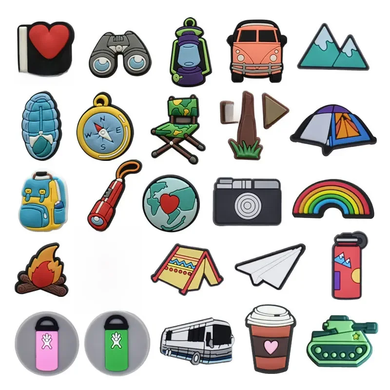 Breloque de chaussure de Camping en plein air en PVC, 1 pièce, pour Crocs, boucle pour femme, épingles pour enfants, décoration, accessoires de chaussures en jean, cadeau de noël, vente en gros