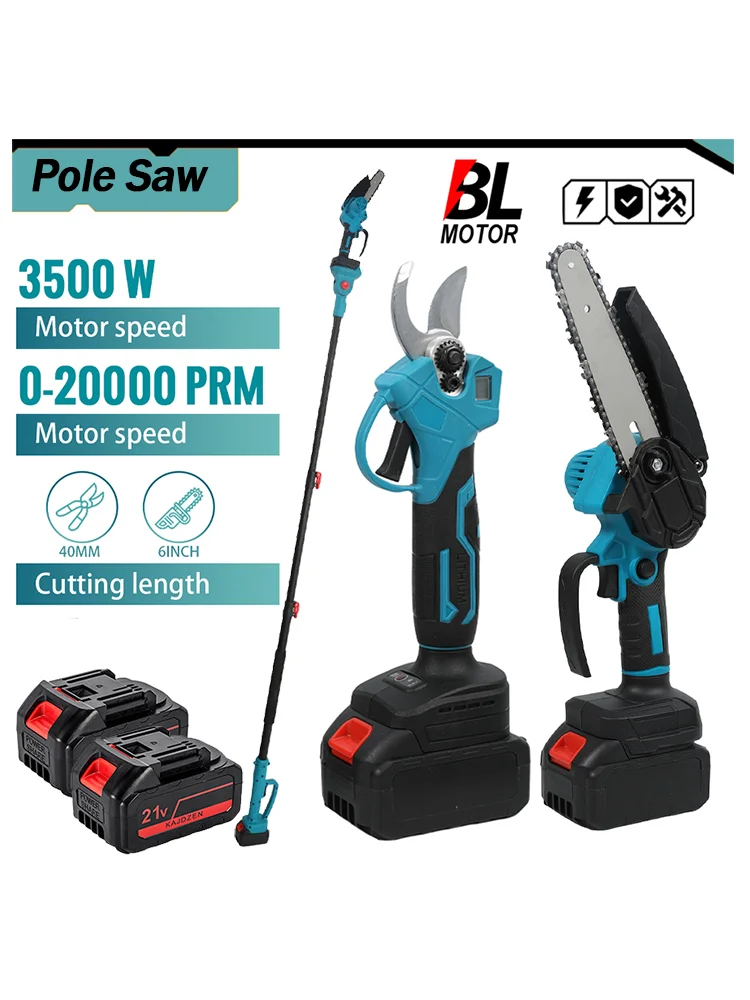 3-in-1 Bürstenloser Teleskopstab 40MM Elektrische Schere 6 Zoll Kettensäge für Gartenpflege, Kompatibel mit Makita 21V Akku