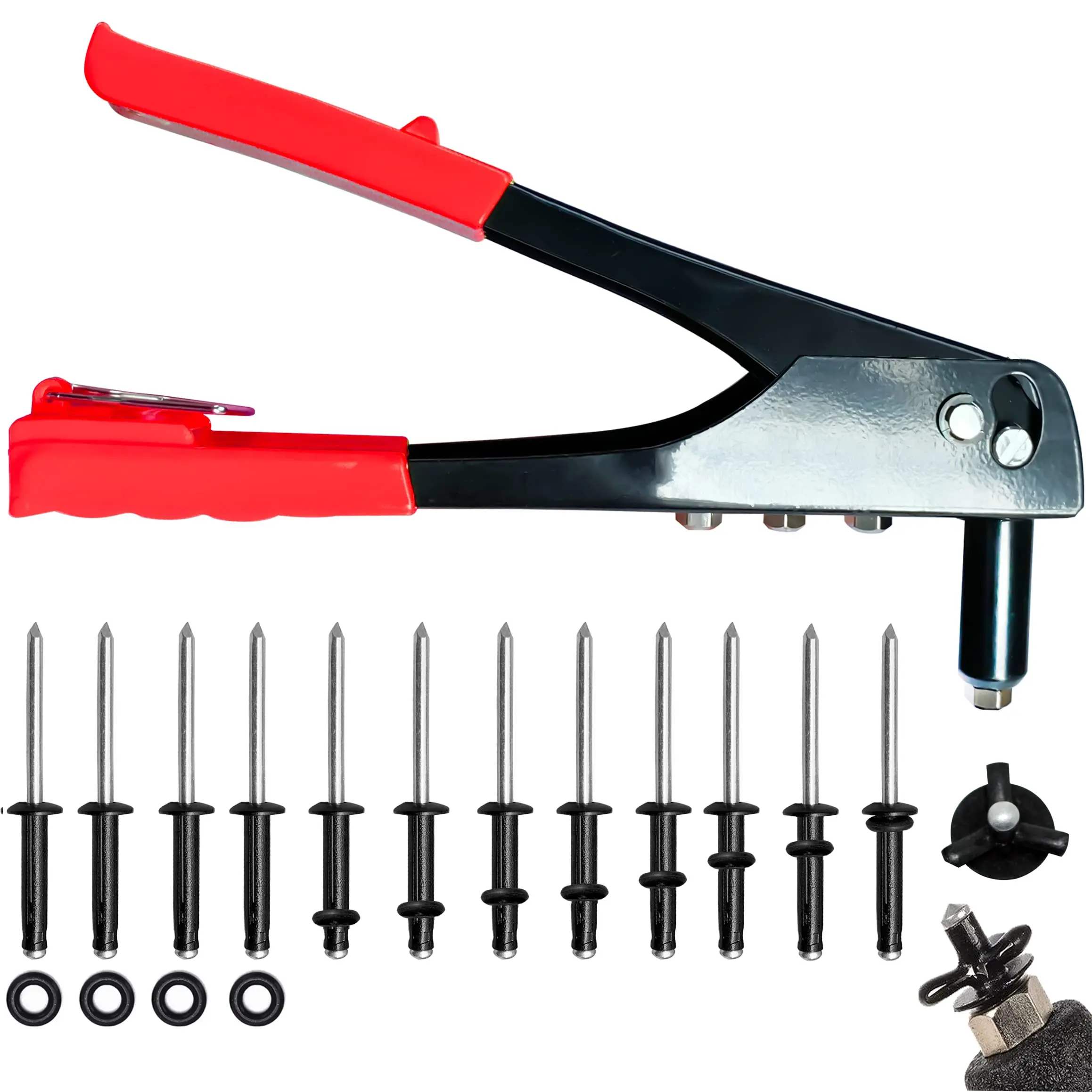 

Kayak Rivet Gun Kit, 18Pcs Waterproof Tri-Grip Rivets with Manual Single Hand Riveter Set, Heavy Duty Pop Rivet Nut Tool