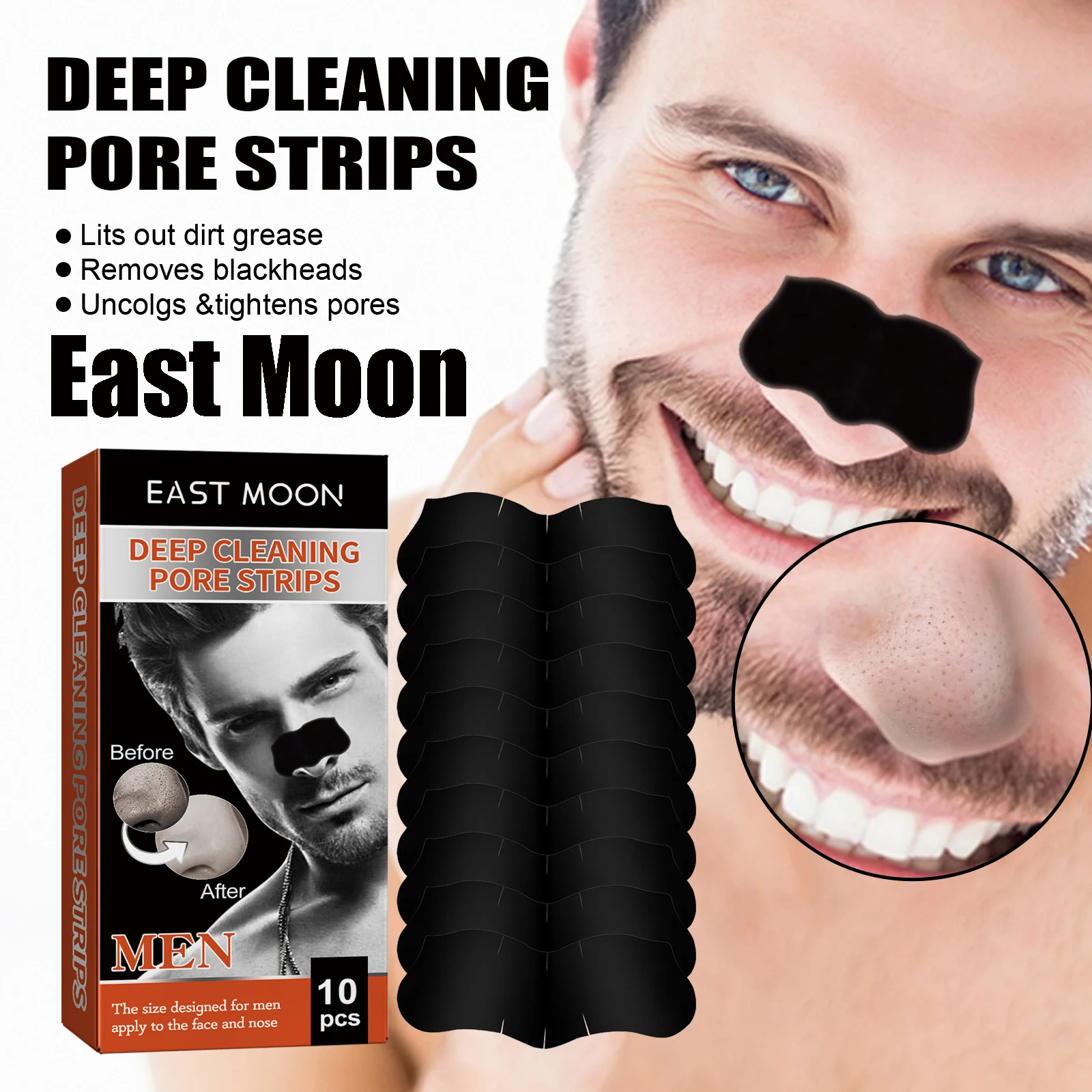 

10 PCS Men Blackhead Remover Strips Gentle Cleaning Pores Oil Control Refines Pore Nourish Peeling Men Blackhead Remover Patch