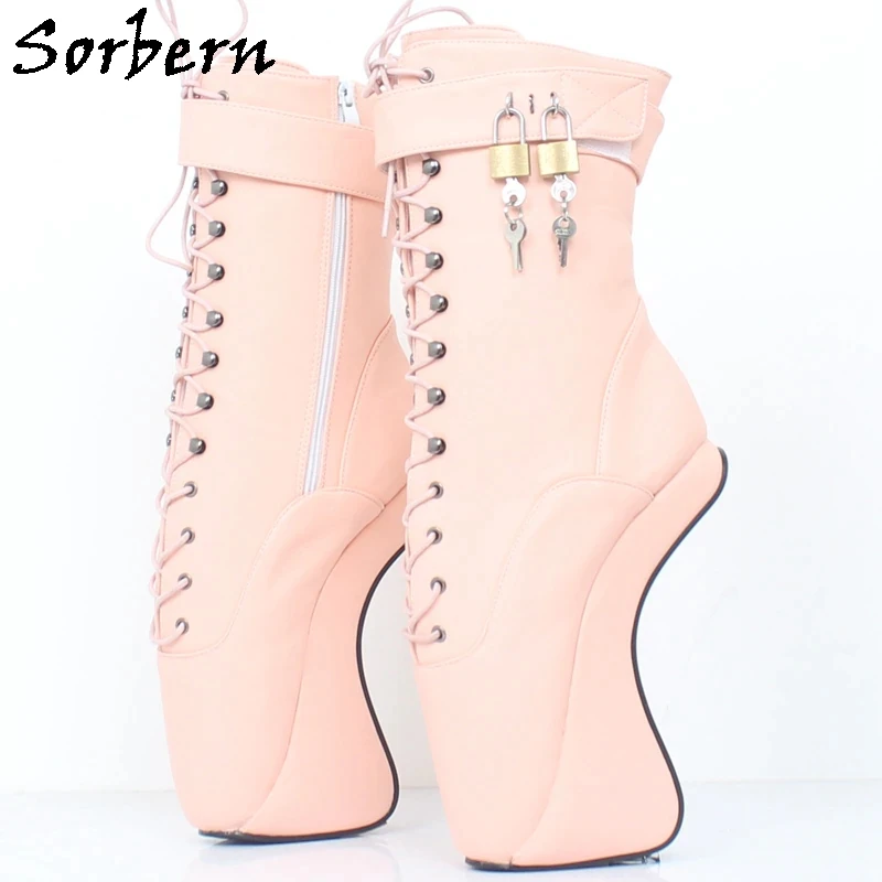 Sorbern Lockable Ankle Boots Unisex No Heels Ballet Heelless Fetish Drag Queens Shoes Bdsm Booties With Locks Key Custom Color