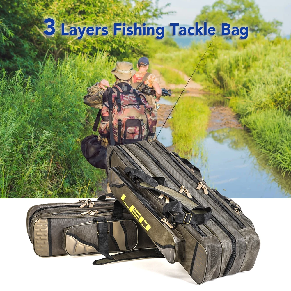 LEO FISHING 90 centimetri 3 Strati Borsa per Canna da Pesca Strumenti per Canna da Pesca Borsa di Immagazzinaggio Attrezzatura da Pesca Attrezzatura Zaino Custodia Accessori Pesca