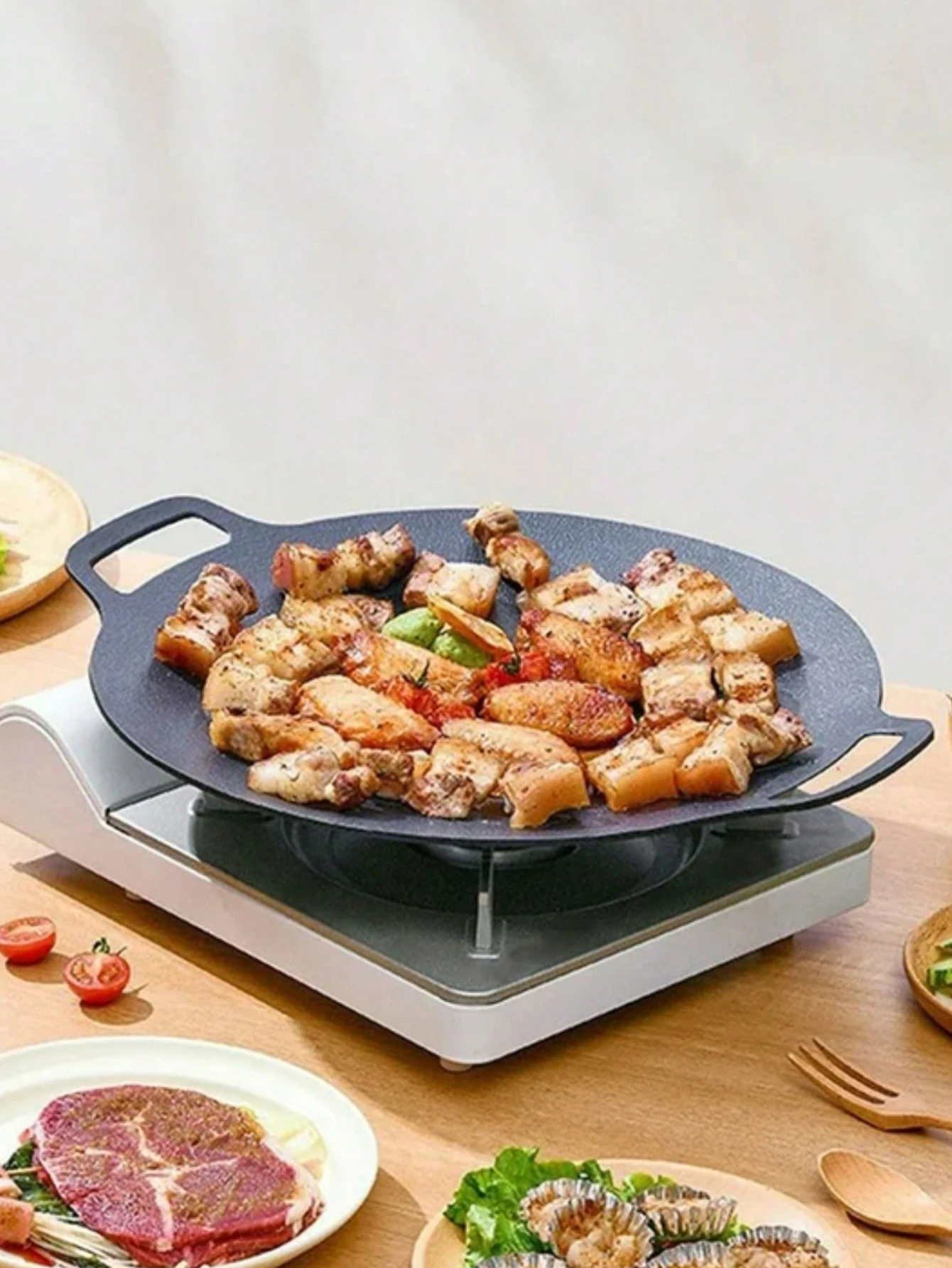 Parrilla, Comal. Sartén Redondo Antiadherente de 34 cm Para Asar, Freír, Cocinar