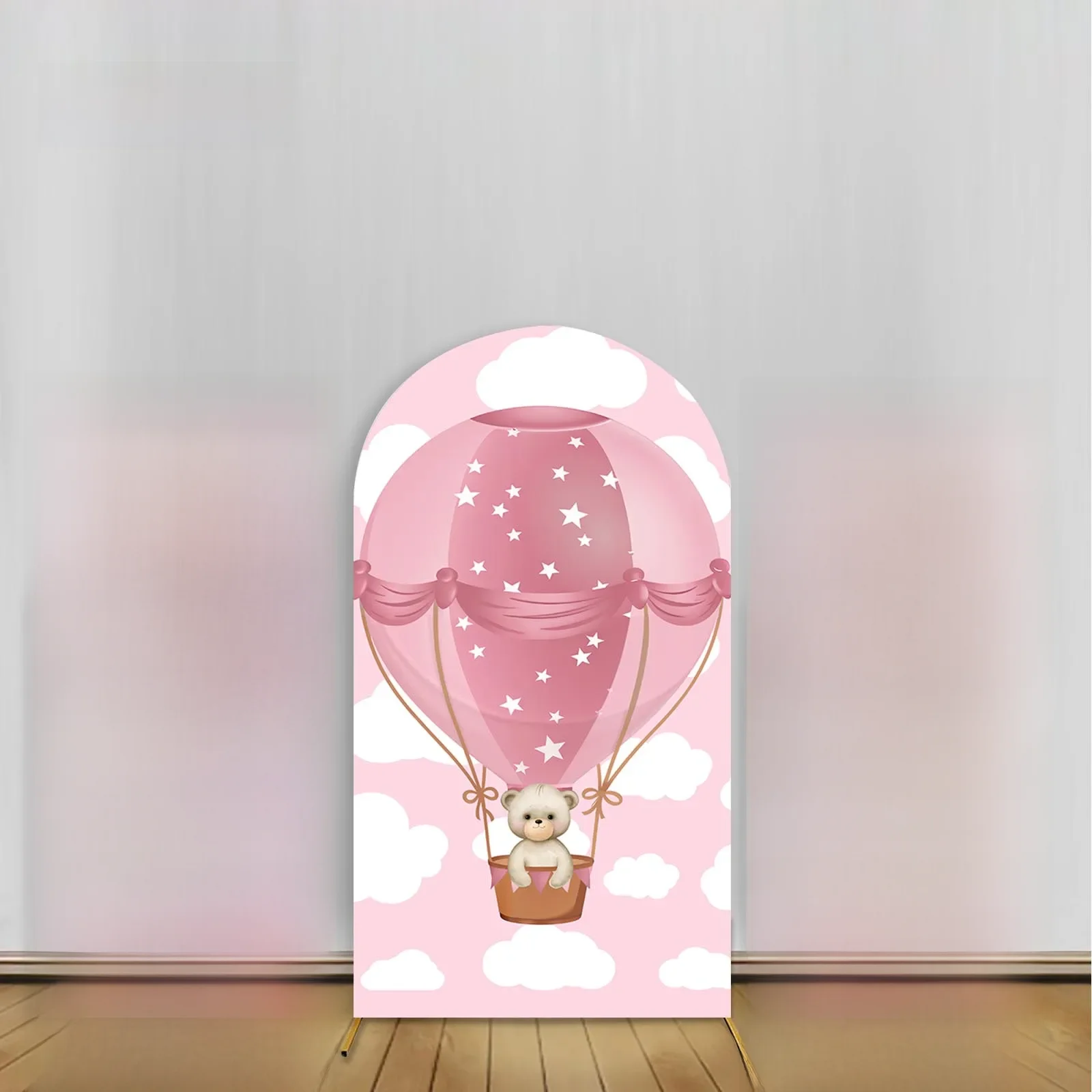 Bär Bogen Hintergrund Abdeckung Heißluft ballon rosa Himmel weiße Wolke Baby Dusche Party Dekor
