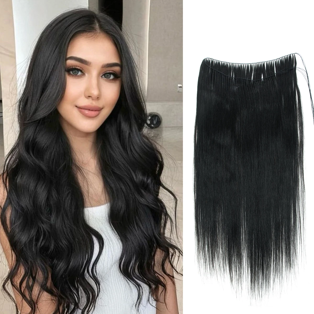 VADES Invisible Feather Hair Extensions Human Hair Long Straight Hair Extension Natural Sew In Microring Hair Weft for Women