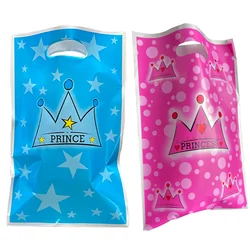 30 Pcs Boy Prince Girl Princess Party Goodie Bags Candy Plastic Bag Disposable Treat Bag School Birthday Gift Bag Pink Crown Bag