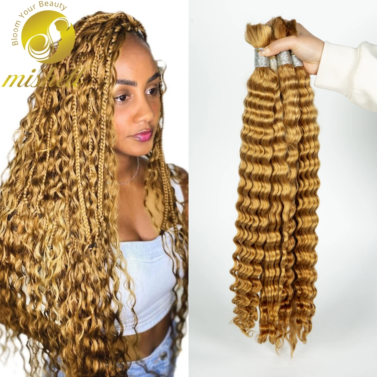 

24 26 28 Inches Ombre Deep Wave Bulk Human Hair For Braiding No Weft 100% Virgin Hair Curly Extensions For Women Boho Braids