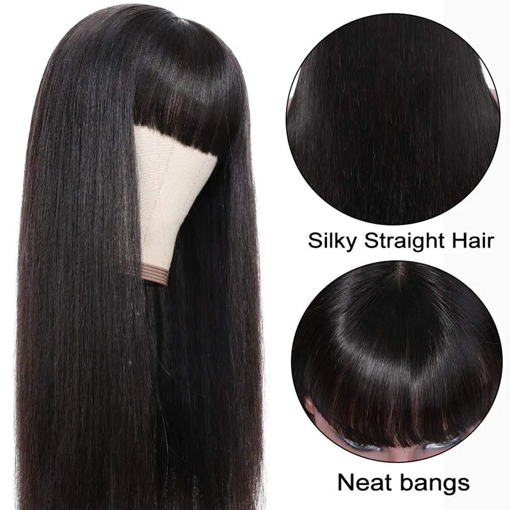 Ulrica Hair Machine Made Glueless Wig With Bangs Straight Human Hair Wig with Bangs 180% Density None Lace Front Wigs For Women