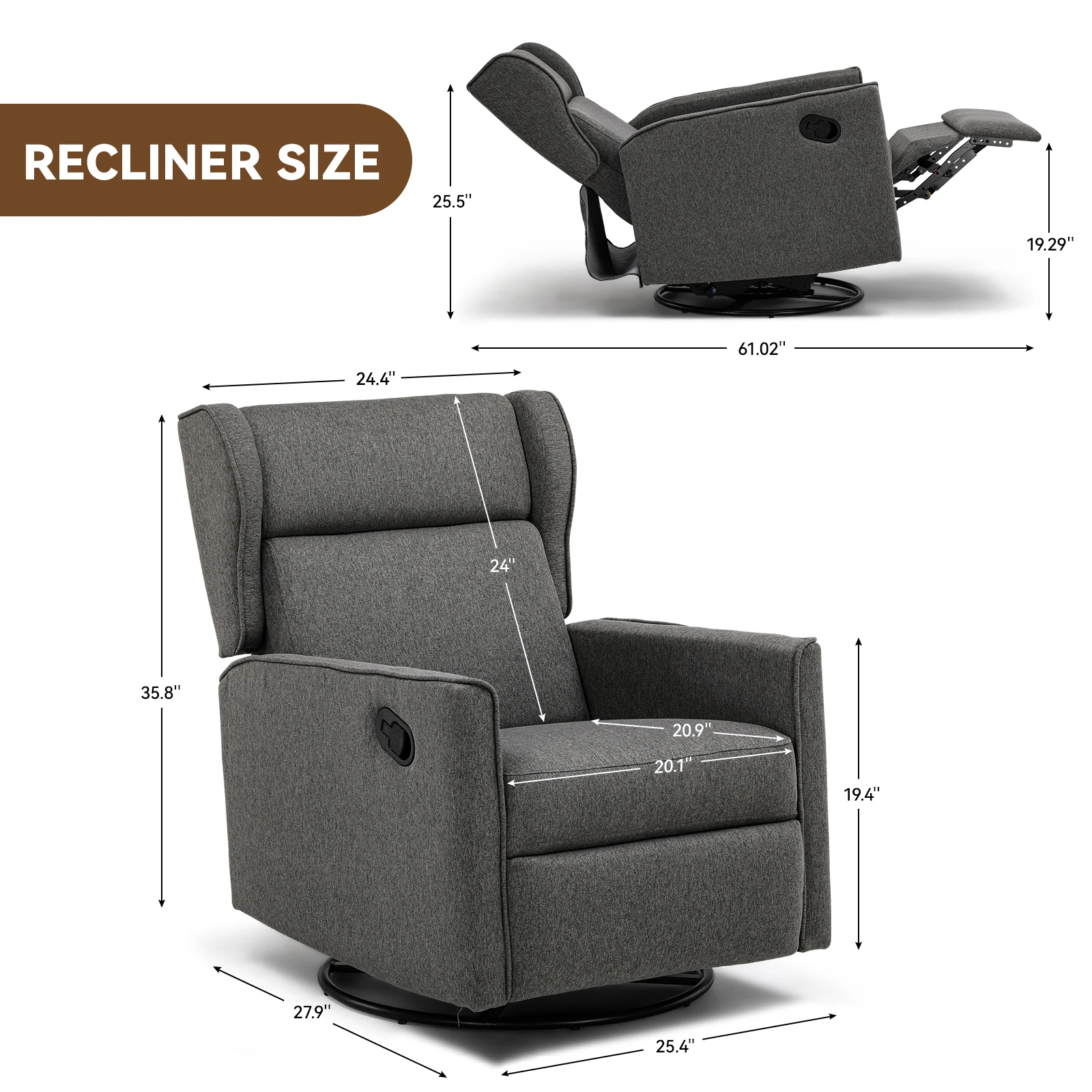 Comhoma Rocking Recliner Chair, Swivel Glider Reclining Single Sofa Manual Rocker Recliner, Nursery Rocking Chairs with Upholster image 2
