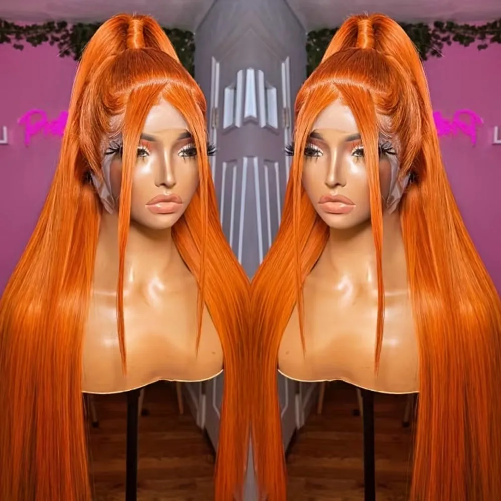 

34 Inch Ginger Orange Wig Human Hair 250% Density Long Straight #350 Ginger 13x4 HD Lace Front Wigs Human Hair Wear