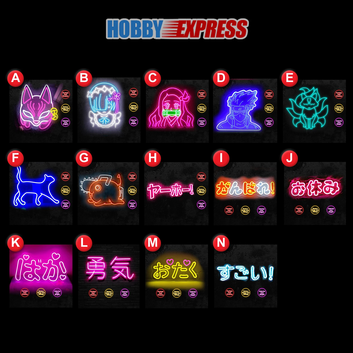 Hobby Express Anime Colorful Neon Light Sign Wall Art Decoration Gaming Bar Bedroom LED Lighting Decor