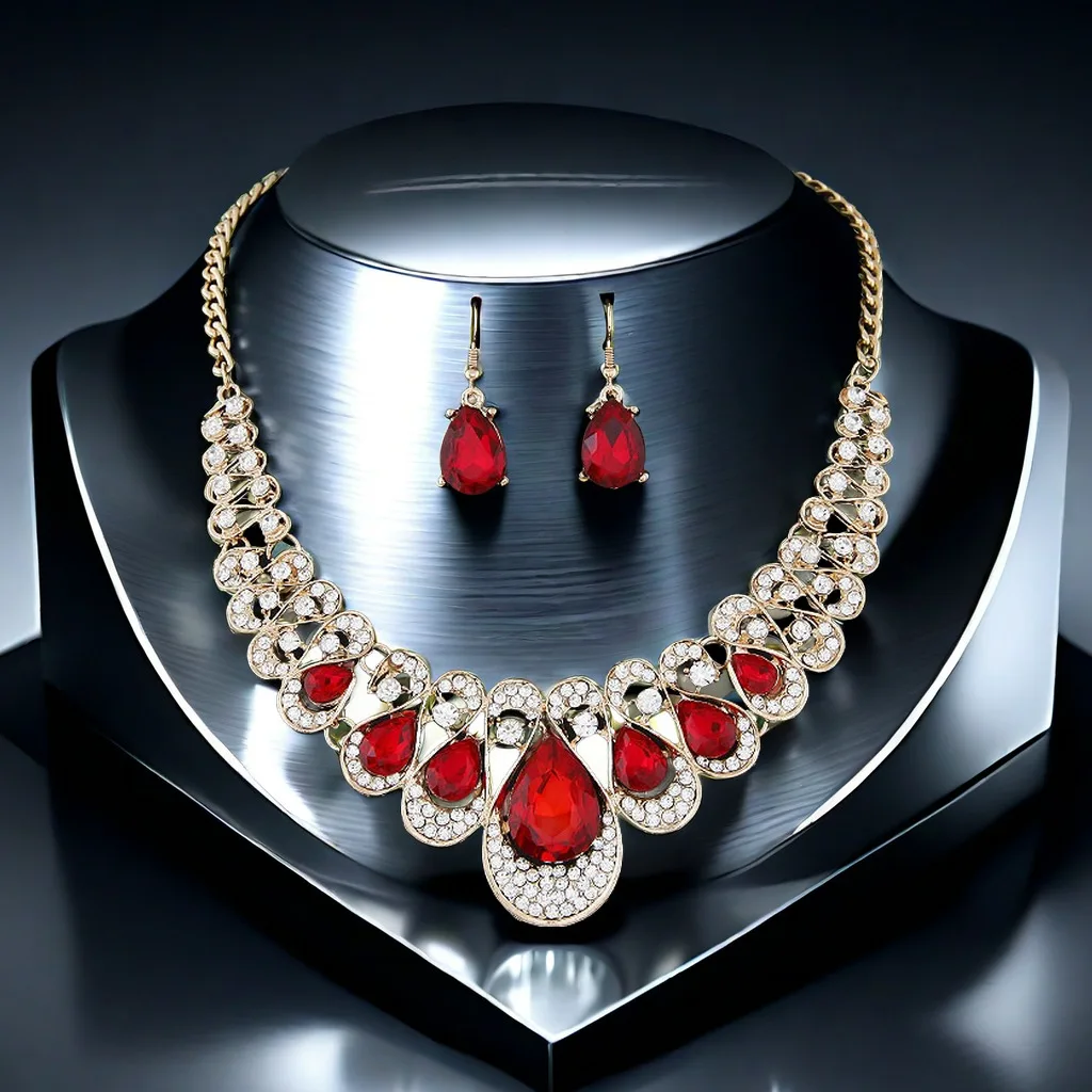 3Pcs Women's Wedding Jewelry ,Bridal Crystal Multi Teardrop Cluster Statement Necklace Dangle Earrings Set, Gift jewelry