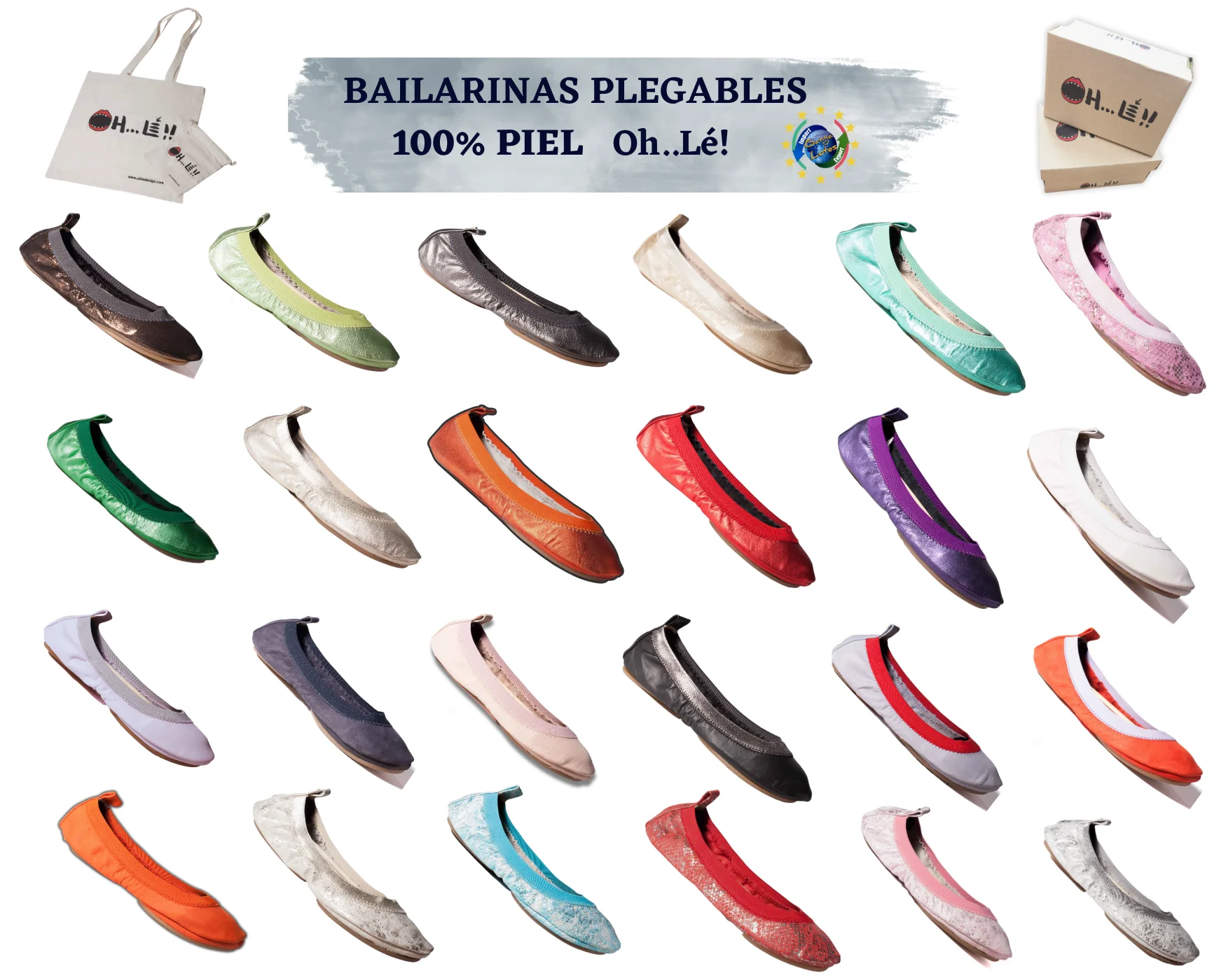 100% Foldable Leather Ballerinas MADE IN SPAIN Women for ballet Wedding Inventions With Carry Bag and Carry-On