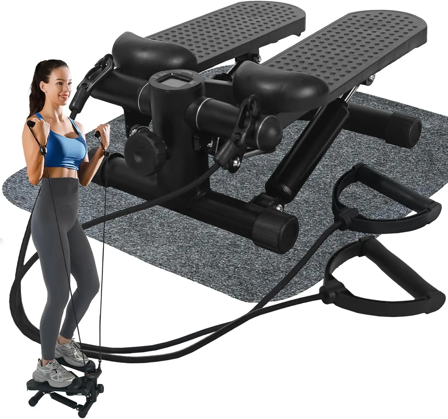 Steppers for Exercise, Mini Stair Under Desk Bike Pedal Exerciser with LCD Monitor & Resistance Bands Carpet