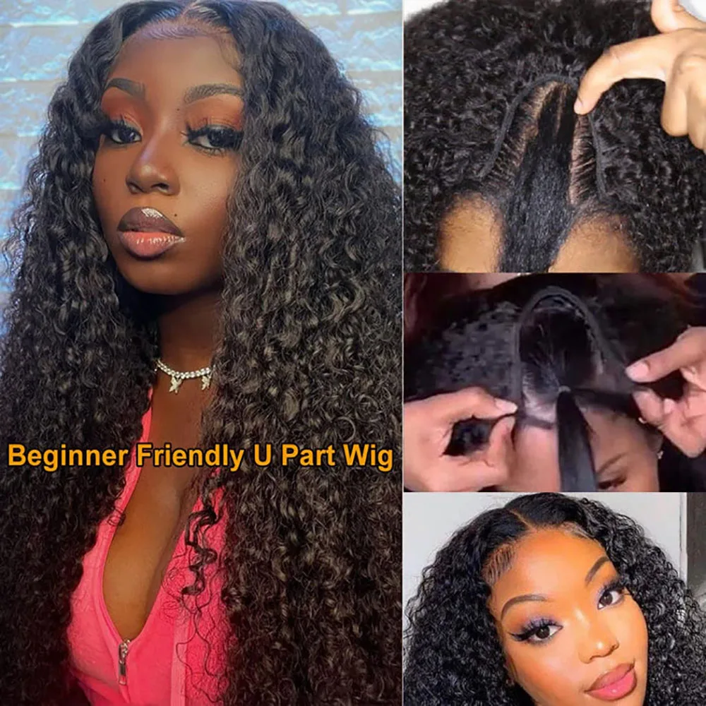 Kinky Curly U V Parte Peruca Cabelo Humano Não Leave Out No Glue Deep Curly Glueless U Parte Perucas Peruca de Cabelo Humano para Mulheres Cabelo Humano