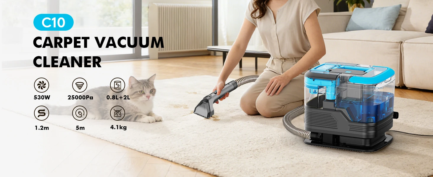 Teppichreinigungsmaschine 25Kpa, 530W Handgehaltener Teppichreiniger, Intelligentes Haushaltsgerät, Spezieller Fleckenentferner für Haustiere, Leistungsstarker Teppichreiniger für Sofas – Detail 1