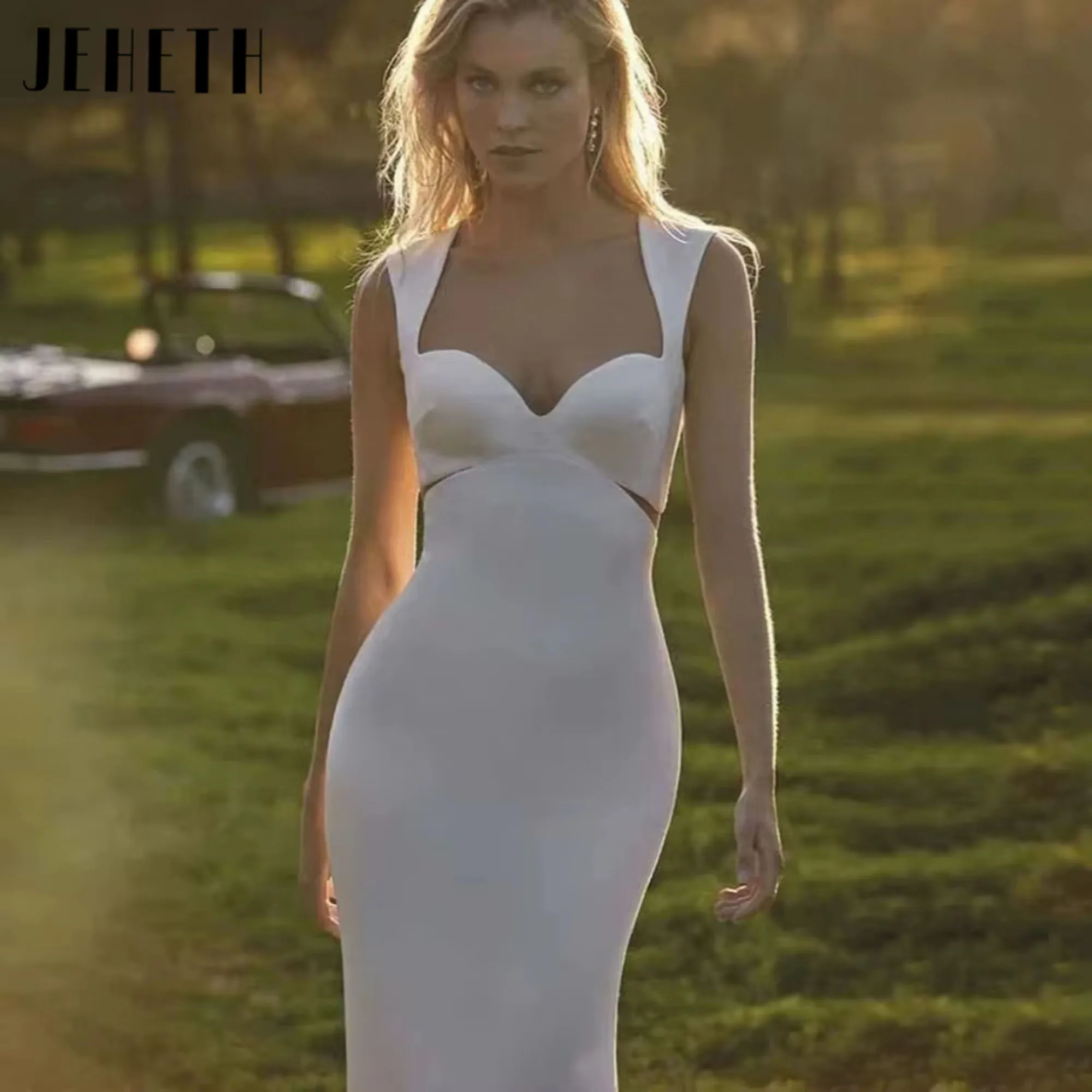 

JEHETH Classic Sweetheart Mermaid Wedding Dresses Satin Simple Tank Backless Bridal Gowns Bride Dress New Customized