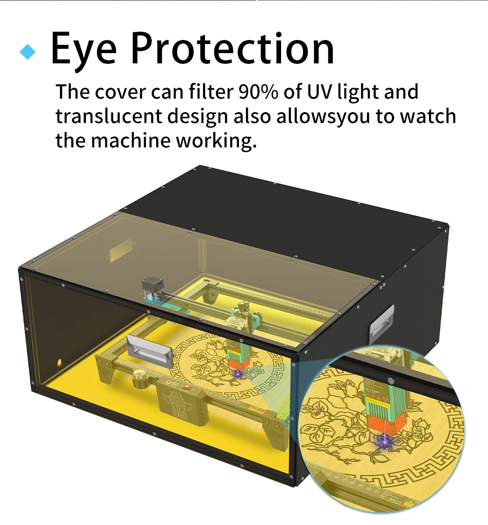 Twotrees Laser Engrave Acrylic Shell Eye Protection Smoke Exhaust with Powerful Suction Fan for CNC Engraving Laser Cut TTS-55