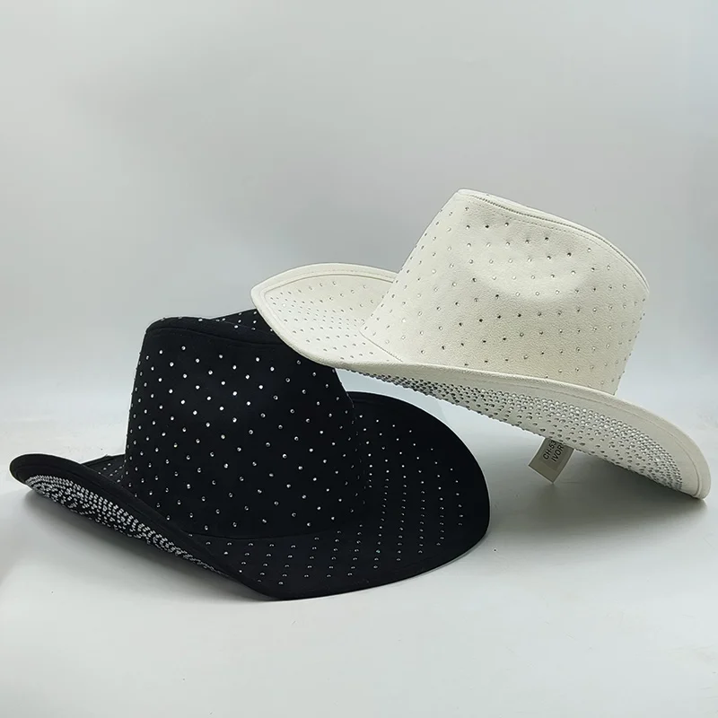Studded Rhinestone Cowgirl Hat Rhinestone Denim Cowboy Hat dla kobiet męski kapelusz płócienny unisex czarny kowbojski kapelusz imprezowy