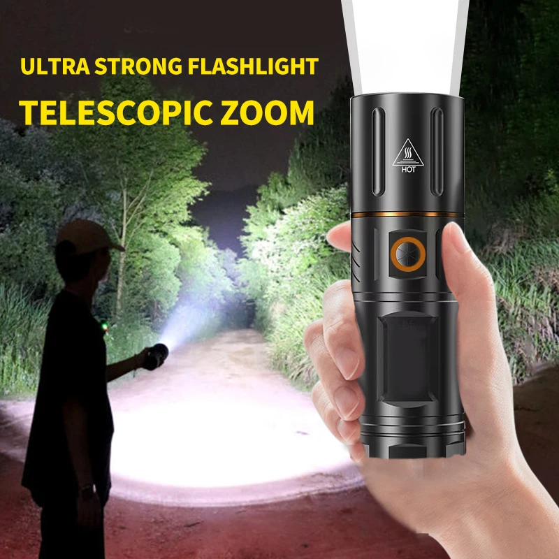 High Power Flashlight T40 Bright Rechargeable Long-range Outdoor Long-lasting Super Bright White Laser LED Long-range