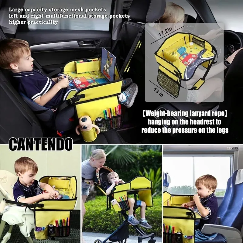 Kids Travel Tray for Toddler & Kids Car Seat, Lap Tray for Airplane, Carseat Table Tray with Organizer for Road Trip Activities