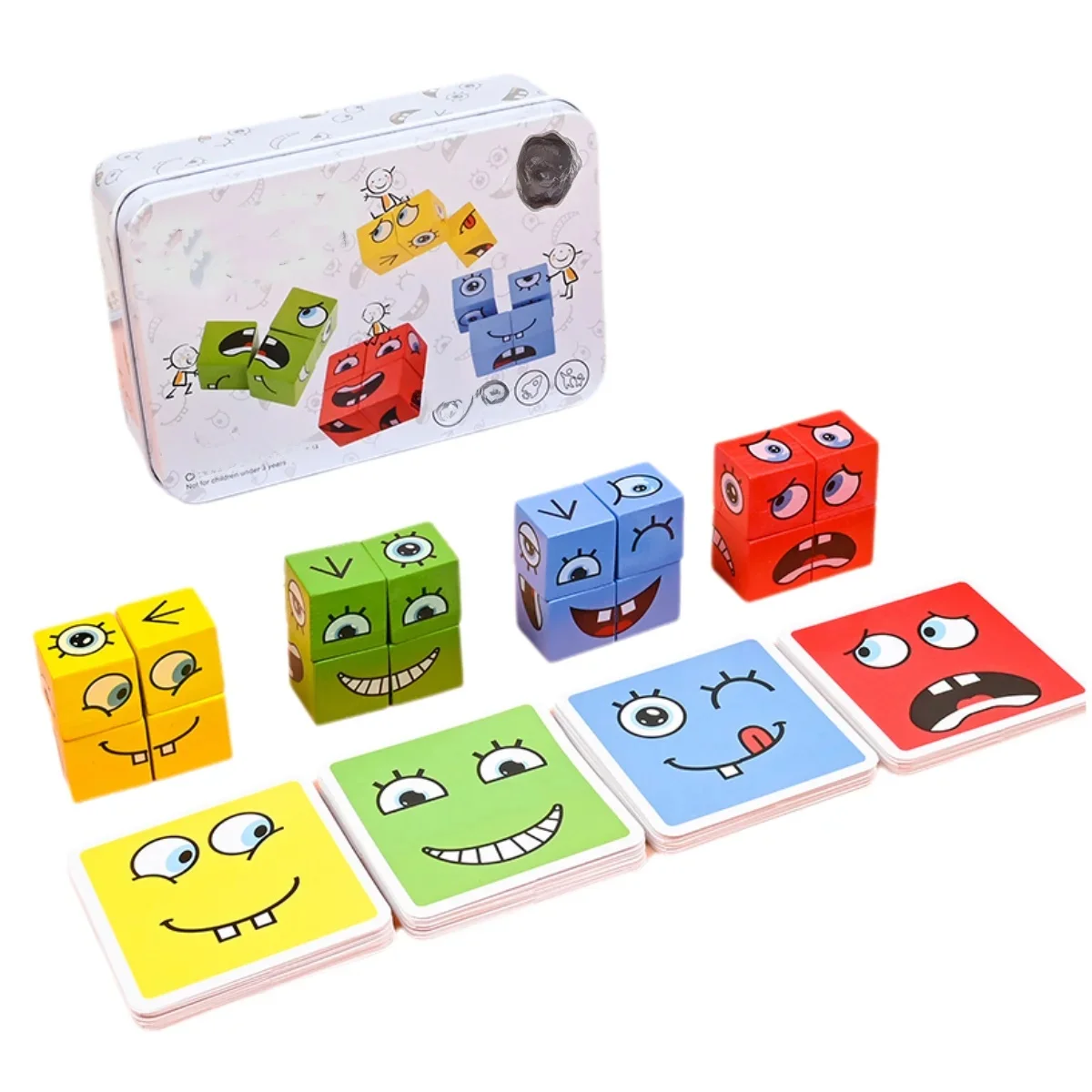 Cube visage changement blocs de construction jeu de société Puzzle en bois Montessori Expression blocs en bois Blocs pour enfants enfants jouets cadeau