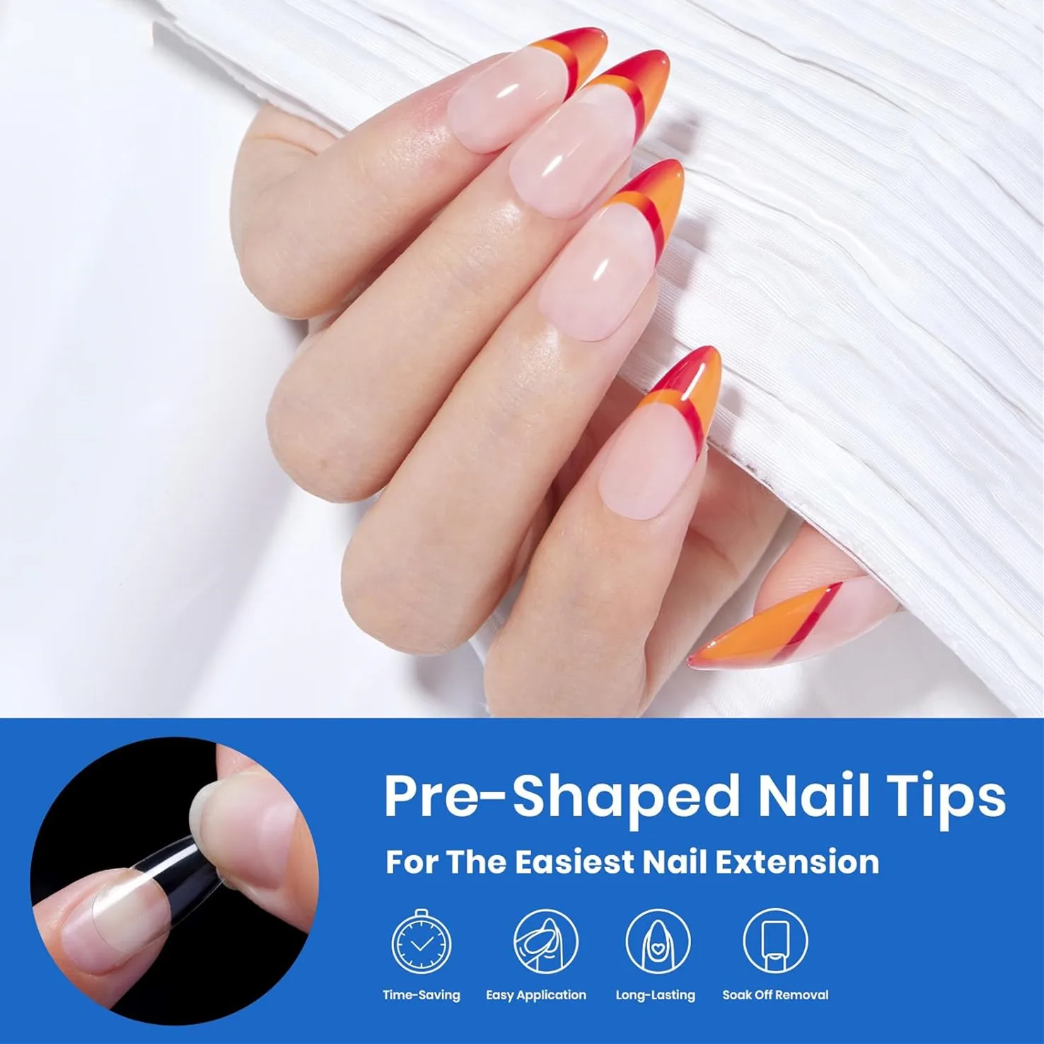 Makartt 500 個棺偽ネイルチップクリアナチュラル XXL ジェルチップフルカバー偽アクリル小剣バレリーナ爪プレスオンネイル