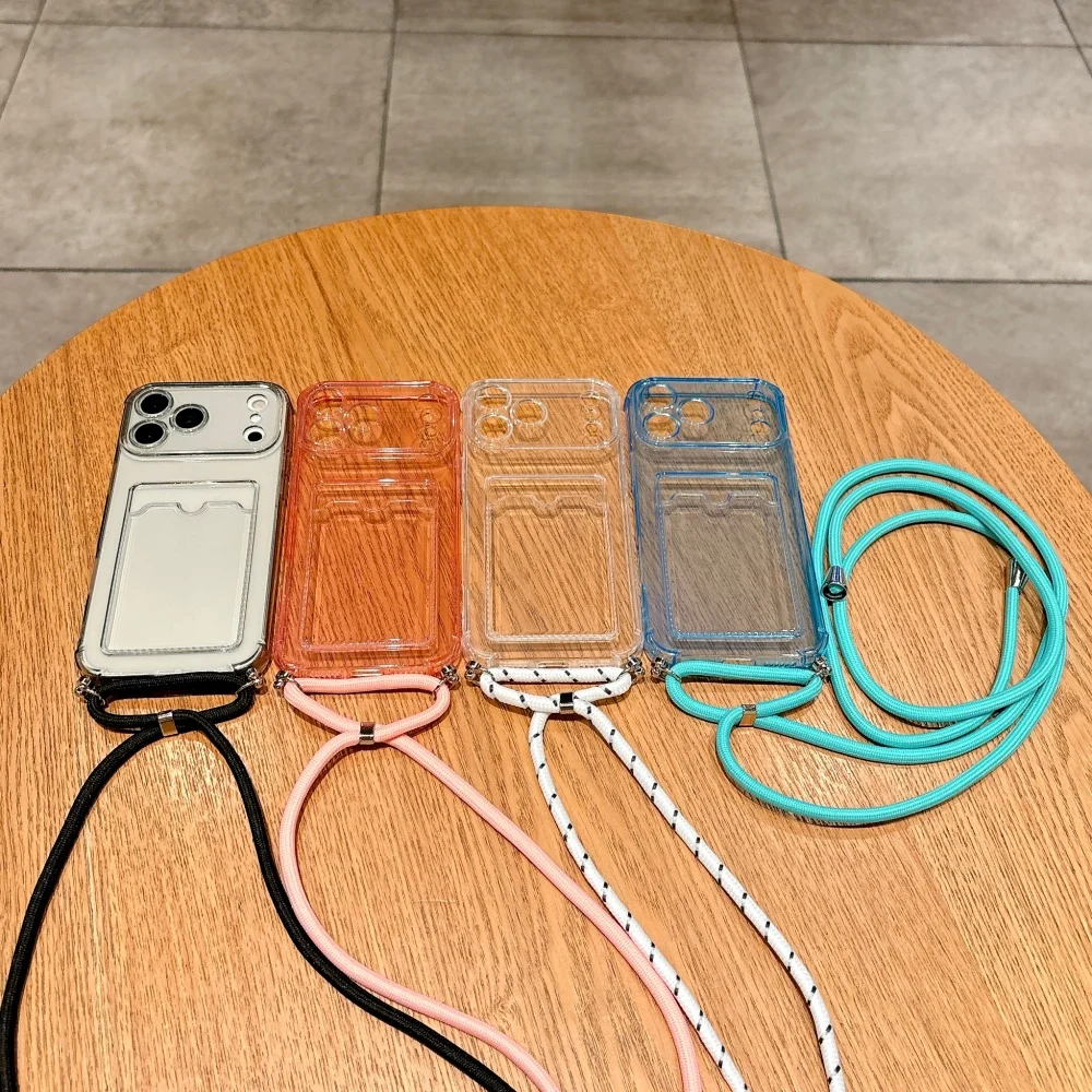 Transparente Schlaufenkartenhalter-Softcase-Hülle mit Lanyard für iPhone 18 17 Air 16 14 15 13 12 11 Pro Max Plus XR, Halskette, weiche Schutzhülle – Detail 1