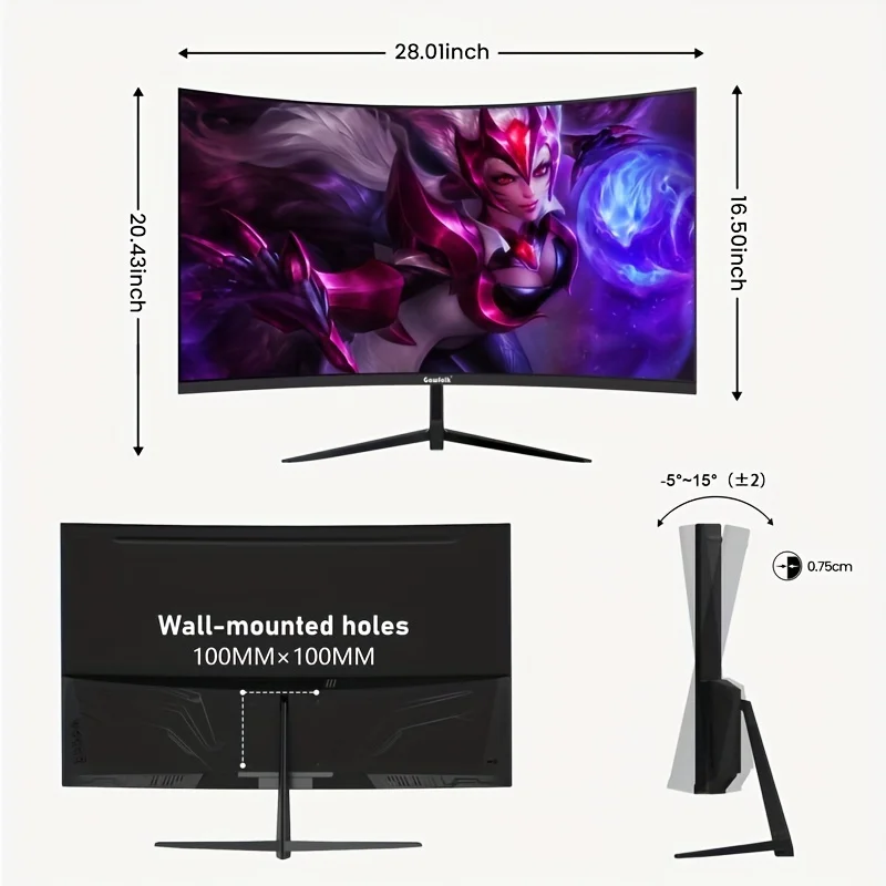 32-inch Ultra-Wide Curved 165Hz Gaming Computer Monitor 1800R Computer Screen, 2KQHD (2560x1440), Angled, DisplayPort,