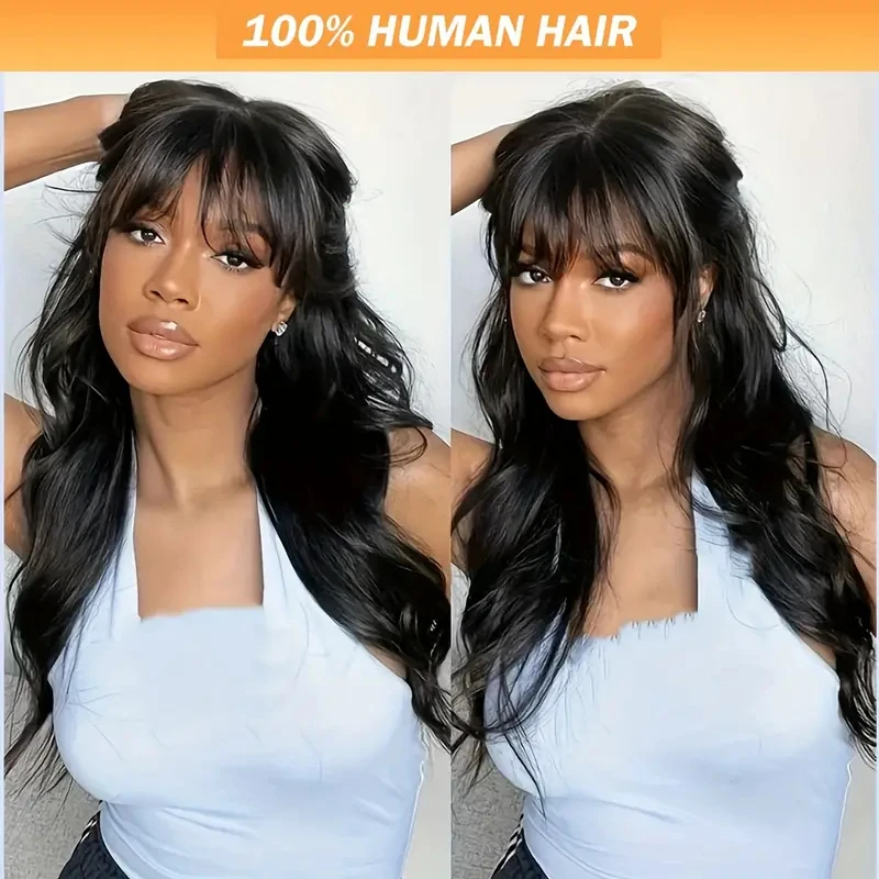 

Alimice Body Wave With Bangs Machine Made Wigs None Lace Wigs Glueless Machine Made Wigs For Women
