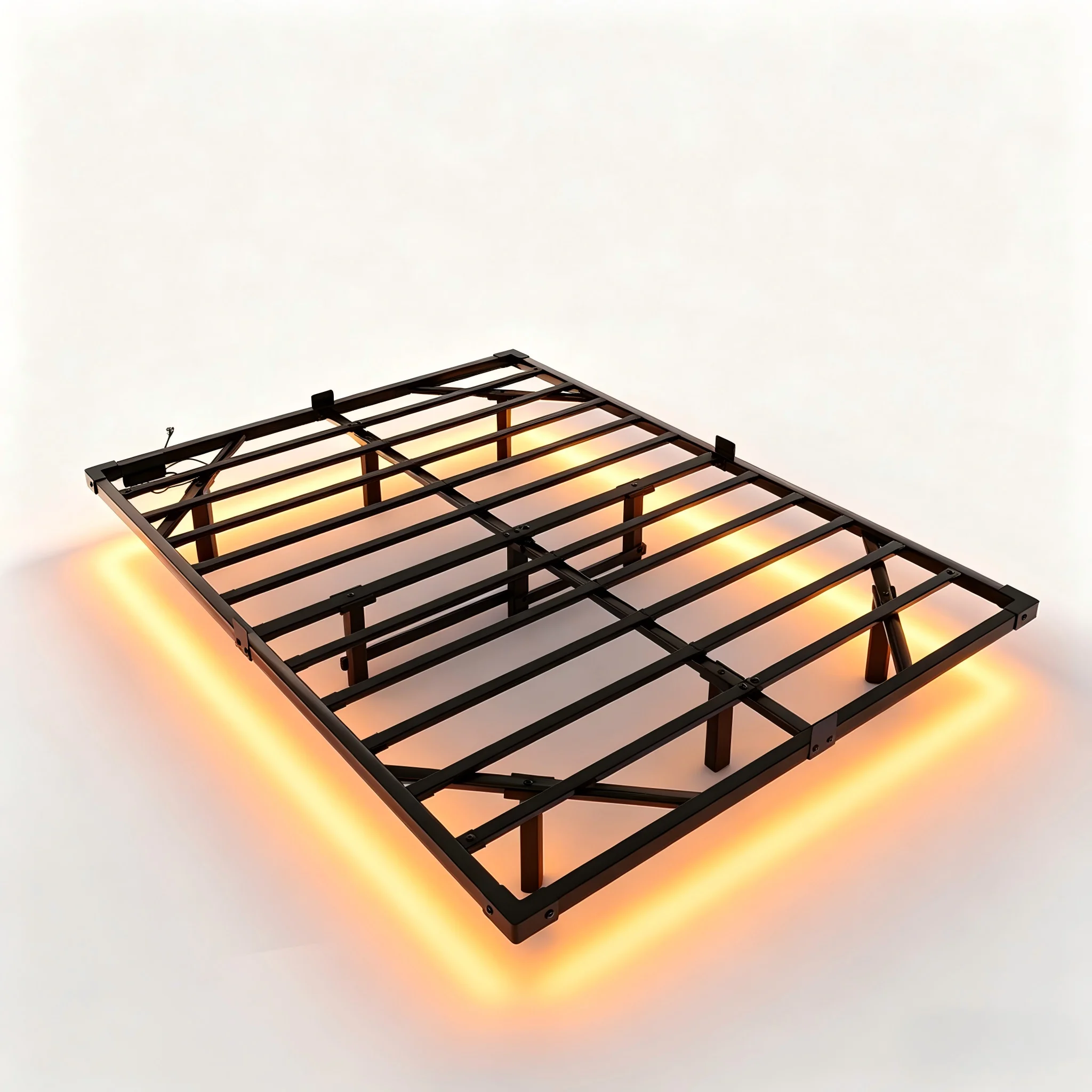 Base de Cama Flotante Doble con Iluminación LED, Moderna Plataforma Metálica con Antideslizante para Colchón