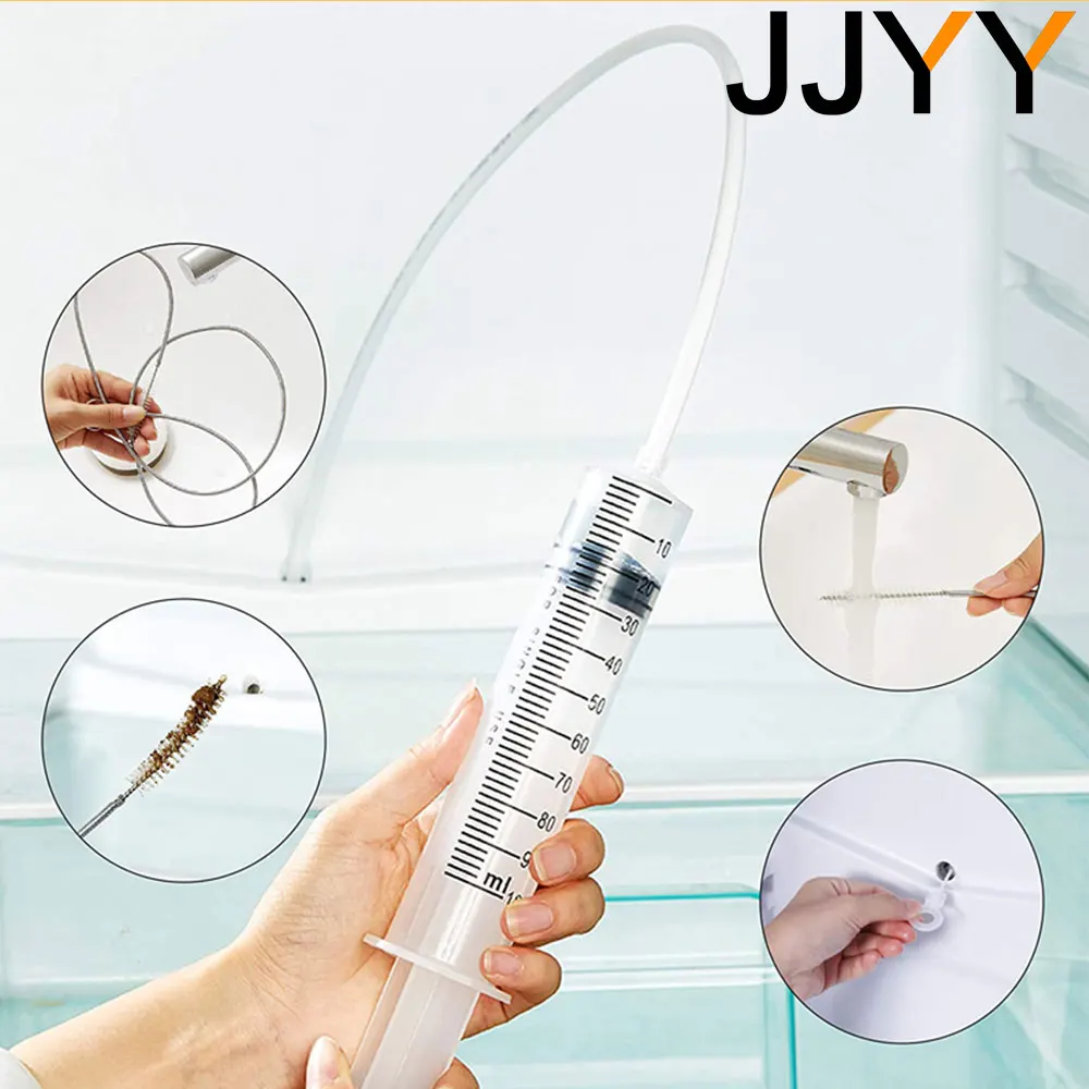 JJYY 1 Set/5 Pcs Refrigerator Drain Hole Remover Cleaning Tool Kit Dredge Fridge Drain Hole Remover Home Suction Syringe