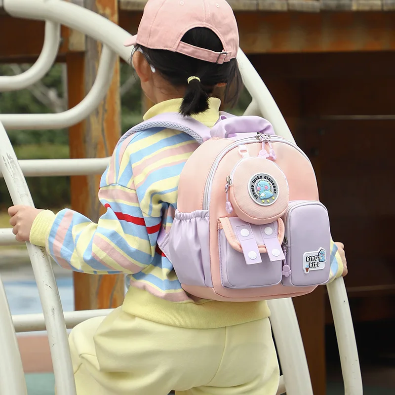 Korean Style Kids Preschool Backpack, Lightweight Color Block School Backpack with Spine Support