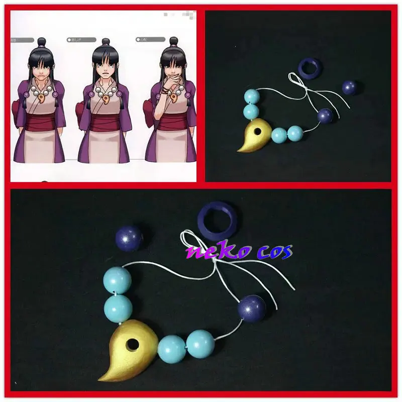 

nekocos 2022 Ace Attorney Phoenix Wright Gyakuten Saiban Maya Fey necklace neck decoration purple ball blue ball Cosplay Costume