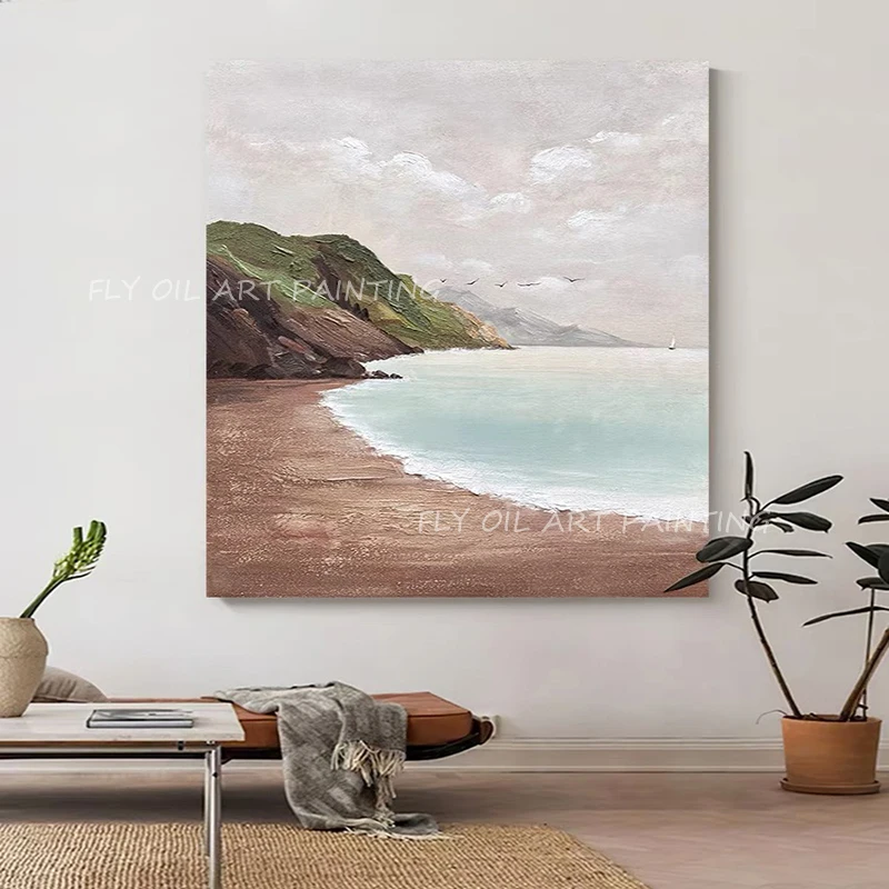 

100% Handpainted simple pure ocean sea landscape large size thick beautiful Oil Painting On Canvas home decoration