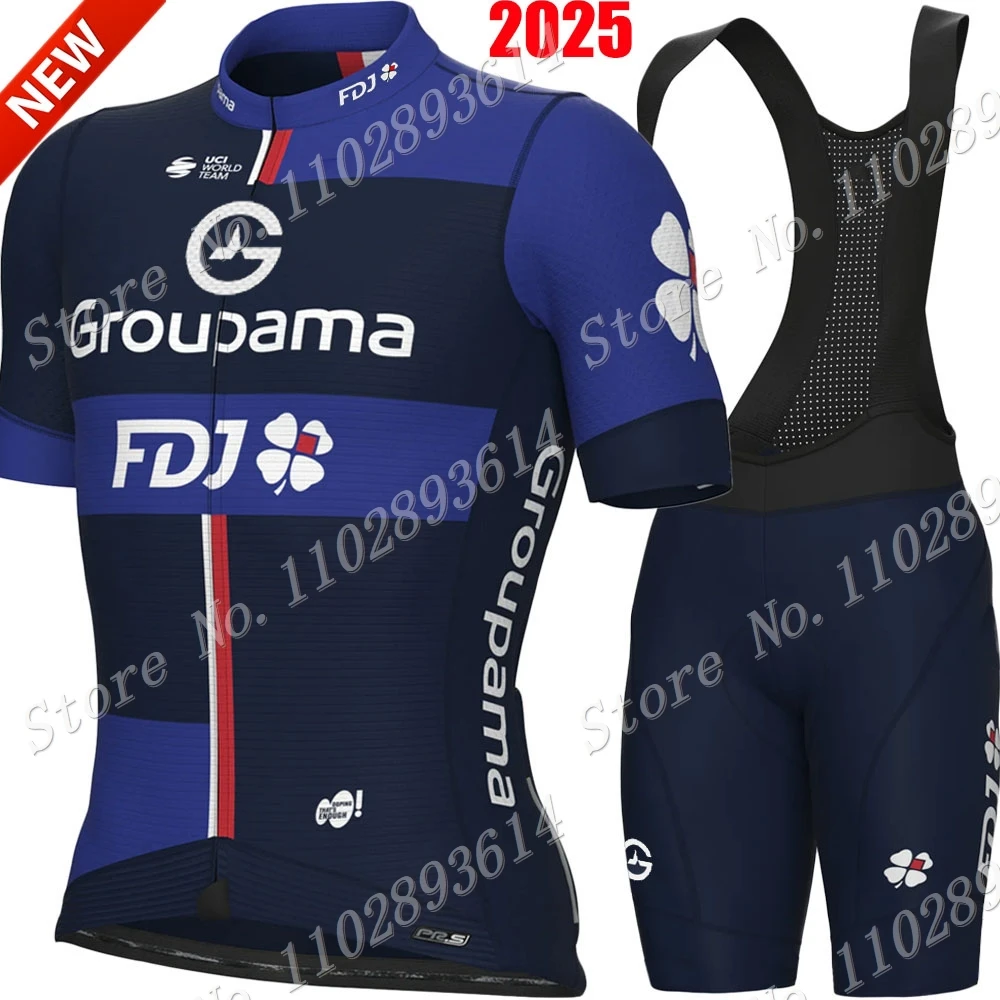 FDJ 2025 Cycling Jersey France Tour Set Short Sleeve Blue Team Clothing Men Road Bike Shirts Suit Bicycle bib Shorts MTB Maillot