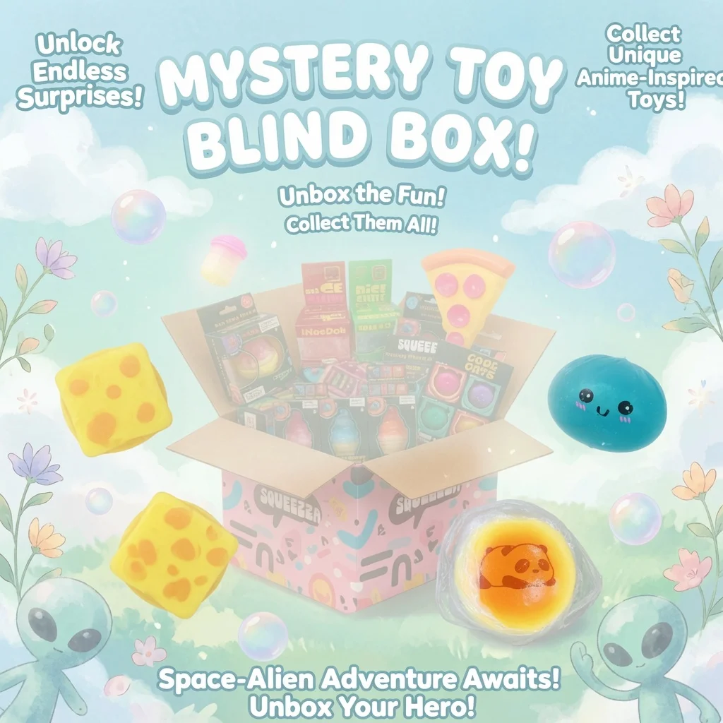 100+ Pcs Assorted Squishy Blind Box Surprise Pack Bulk Stress Relief Squeeze Toys, Giant Yellow Gorilla Moai Panda Rabbit Fidget